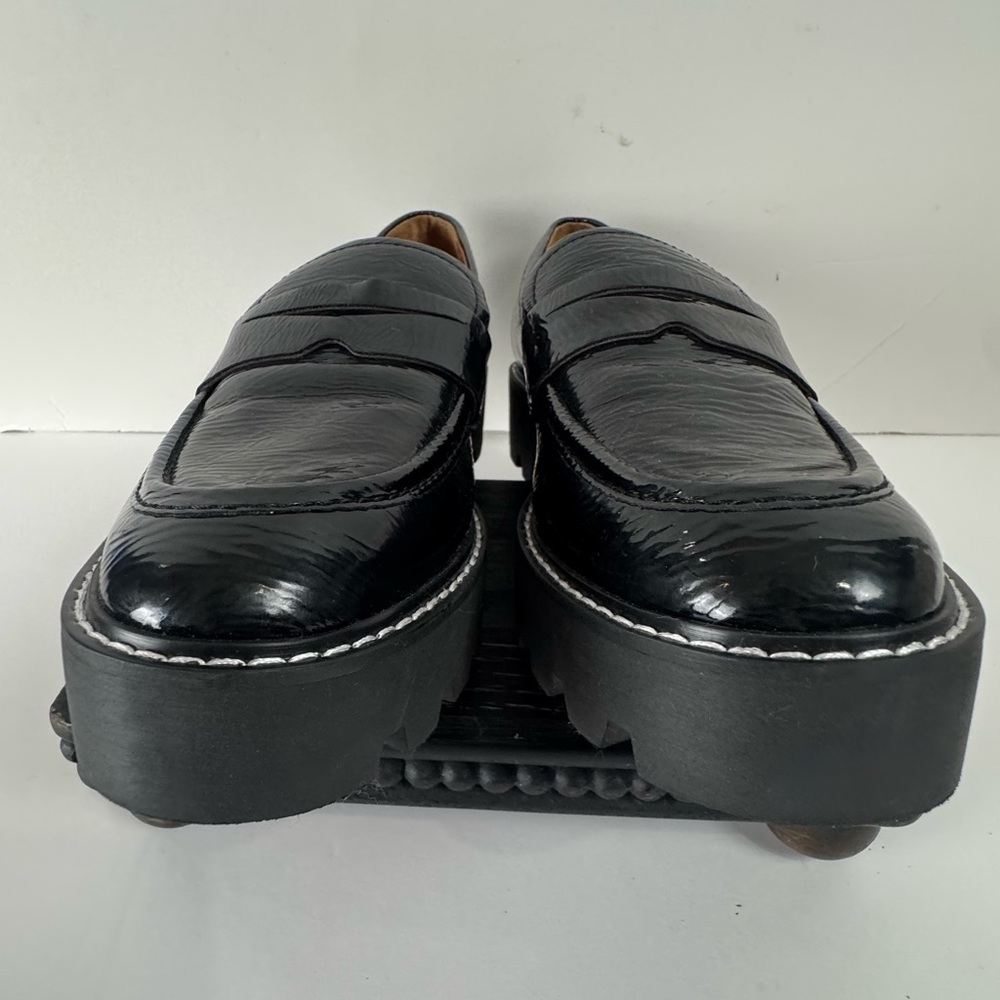 Franco Sarto Black Patent Lug Sole Platform Penny Loafers Women’s 8.5M - Picture 5 of 6